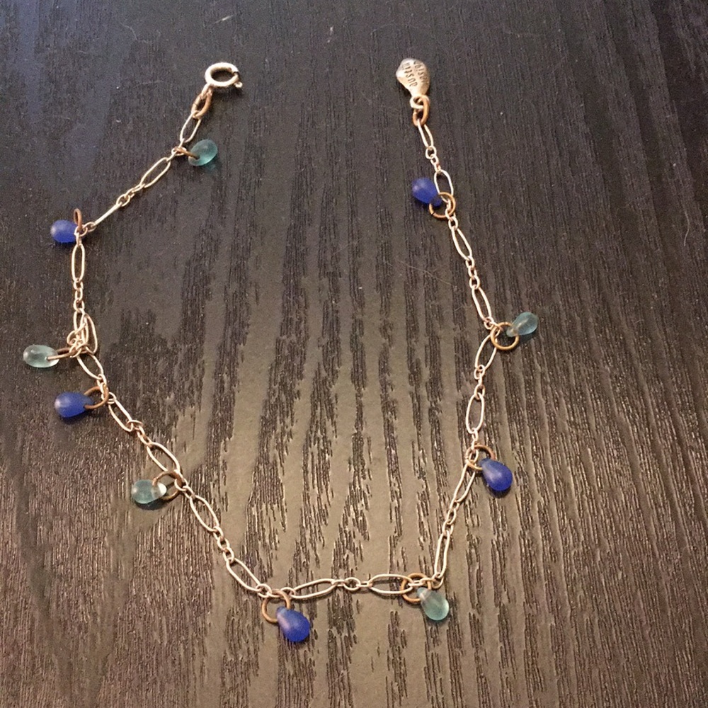 Sterling hand made sea glass anklet